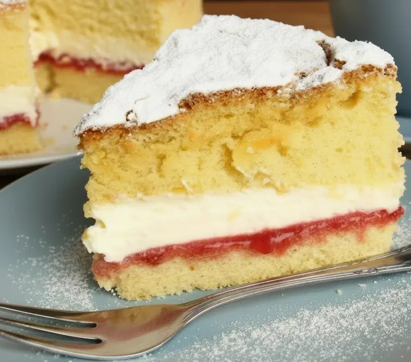 Slice of homemade Victoria sponge